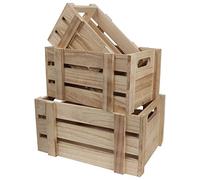 BELLE VOUS Wooden Storage Crates with Handles (Set of 3) - Rustic Small, Medium & Large Size Decorative Wood Crate - Natural Unfinished Home Basket Display Box