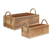 BELLE VOUS Wooden Storage Crates with Rope Handles (2 Pack) - Open Top Nesting Pallet Boxes for Storage - For Use in Homes, Bedrooms, Kitchen, Bathrooms to Organise Books, Toys, Clothes & Towels