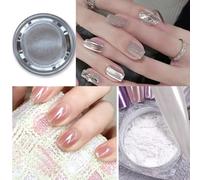 Bellecrey 2 Jars Pearl & Silver Chrome Nail Powder Kit Metallic Mirror Effect Holographic Crome Powder for Gel Nails Decoration