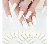 Bellecrey 30 pcs Artificial French Tip Press On Nails Midium White Coffin Glossy Elegant Press In Nails Included Toolkit Such as File