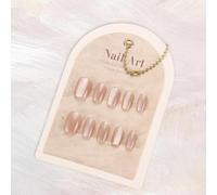 Bellecrey A Box Of 30 Pcs Perfect Artificial Moonlight Pearl French Tip Press On Nails Medium Conffin False Nails Included Toolkit