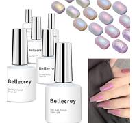 BELLECREY Aurora Gel Nail Polish Set Kit Iridescent Glitter Pink Purple Holographic Nail Gel Polish Colors Soak Off Gold Nail Art Gel Manicure DIY UV/LED Lamp Salon Home 6 Color*7ml