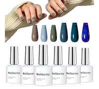 BELLECREY Blue Gel Nail Polish Set,6 Colors Navy Blue Glitter Gel Nail Kit Dark Blue Nail Supplies Green Brown UV Nail Art Kit Soak Off DIY Nail Design Manicure Salon & Home Gifts for Women