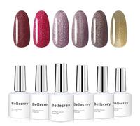 BELLECREY Gel Nail Polish Set 6 Colours Starburst Dazzle Nail Gel Polish Colors Kit Soak Off UV Nail Polish Gel Set for Home DIY Nail Art Salon Best Gifts for Women (Dazzle Gold Dust, one size)