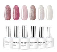 BELLECREY Gel Nail Polish Set 6 Colours Starburst Dazzle Nail Gel Polish Colors Kit Soak Off UV Nail Polish Gel Set for Home DIY Nail Art Salon Best Gifts for Women (Pink and White Fantasy, one size)