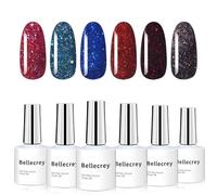 BELLECREY Gel Nail Polish Set 6 Colours Starburst Dazzle Nail Gel Polish Colors Kit Soak Off UV Nail Polish Gel Set for Home DIY Nail Art Salon Best Gifts for Women (Blue and Red Illusion, one size)