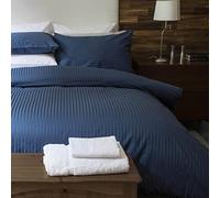 Hotel Suite Satin Stripe 540 Thread Count Duvet Cover Set Belledorm Navy Single