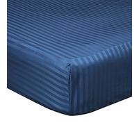 Belledorm Hotel Suite Satin Stripe 540 Thread Count 100% Cotton 15 Inch Extra Deep Fitted Sheet, Navy, Single
