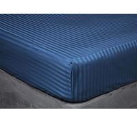 Belledorm Hotel Suite Satin Stripe - 15" Fitted Sheet (Navy, Double) | 540 Thread Count