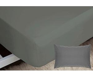 Belledorm Luxury Fitted Bed Sheet With Matching FREE 1 X PILLOW CASE | Plain Dyed Poly Cotton Percale Easy Care Bed Sheet Genuine 50% cotton 50% polyester (Single, Grey)