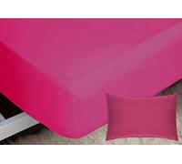 Belledorm Luxury Fitted Bed Sheet With Matching FREE 2 X PILLOW CASE Plain Dyed Poly Cotton Percale Easy Care Bed Sheet Genuine 50% cotton 50% polyester (Single, Fuchsia)