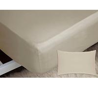 Belledorm Luxury Fitted Bed Sheet With Matching FREE 2 X PILLOW CASE Plain Dyed Poly Cotton Percale Easy Care Bed Sheet Genuine 50% cotton 50% polyester (Single, Mushroom)