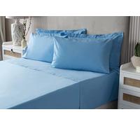 Belledorm Luxury Fitted Bed Sheet With Matching FREE 2 X PILLOW CASE Plain Dyed Poly Cotton Percale Easy Care Bed Sheet Genuine 50% cotton 50% polyester (Double, Sky Blue)