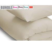 Belledorm Percale 11" Fitted Sheet + Flat Sheet + Duvet Cover + Housewife Pillowcase Bundle Set, 200 Thread Count (Mushroom, Double)