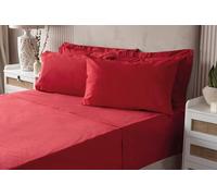 Belledorm Red Fitted Sheet + Housewife Pillowcase Bundle Set, 200 Thread Count Percale, Mattress Depth 28cm (Double, Red)