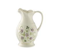 Belleek Irish Flax Handcrafted Fine Parian China Pitcher, Hand Painted Flowers & Shamrock, 4" L x 3.5W x 6" H, White
