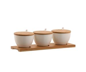 Belleek Pottery 7987 Ripple Three Bowls Set with Tray , White , 8.8x6