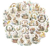 BelleFlair 100 Pcs Rabbit Eggs Easter Stickers Pack, Bunny Sticker Easter Decorations for Kids Party Bags, Spring Flower Stickers for Crafts, Scrapbooking, Junk Journaling, Water Bottles