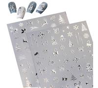 BelleFlair 2 PCS 5D Embossed Silver Christmas Nails Stickers for Art | Self-Adhesive Snowflake Xmas Tree Decals, Winter Nail Transfers for Women Kids DIY Manicure Nail Art Supplies.