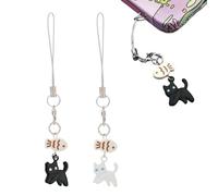 BelleFlair 2 Pcs Cute Black Cat Fish Mobile Phone Charm Accessories, Earphone Case Camera Handbag Keychain Charm, Kawaii Decoration For Cat Lover