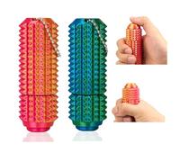 BelleFlair 2 PCS Little Ouchies Pain stimming fidget toys with Keychain, 3d printed fidget toy spinning design, spiky sensory fidgets gadgets toy for kids adults(Laser Purple & Rainbow)