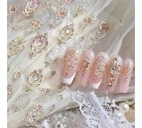 BelleFlair 2 Sheets 5D Embossed Nail Art Stickers, Gold Filigree Jewel Nails Decals, Elegant Crystal Gems, Self Adhesive Baroque Style Nail Charms for Women DIY Manicure Decorations