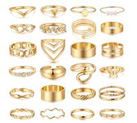 BelleFlair 25 Pcs Gold Rings for Women Stackable Ring Set Chunky Adjustable Thumb Knuckle Bands Vintage Style Women's Gold Plated Ring Pack Midi Jewelry Aesthetic Fashion Gifts