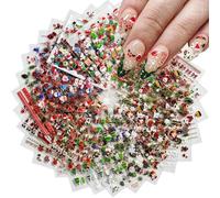 BelleFlair 30 Sheets Christmas Nail Art Stickers 3D Snowflake Self-Adhesive Decals Cute Xmas Winter Designs Santa Elk Transfers for Women Kids Decoration Supplies