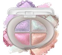 BelleFlair 4 Colors Glitter Eyeshadow Palette, Holographic Multichrome Shimmer Eye Shadows with a Sparkly Metallic Finish, Iridescent Purple Pink Face Highlighter for Fairy Makeup