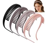 BelleFlair 4 Pack Square Headband for Women Glasses Wearers, Non Slip Zigzag Hair Bands for Medium Thick Hair, Comfortable No Pressure Head Band with Teeth