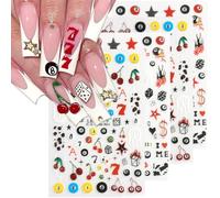 BelleFlair 4 Sheets 3D Nail Stickers for Pool & Dice Design, Cute Cartoon Decals Nailtattoos, Self-Adhesive Nail Decorations and Transfers for a DIY Manicure Look