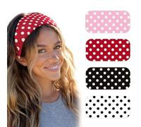 BelleFlair 4Pcs Polka Dot Headbands for Women, Wide Fabric Hair Wraps, Non Slip Headband, Stretchy Womens Headbands for Yoga Workout, Soft Head Bands, Retro Fashion Accessories