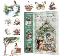 BelleFlair 50 Sheets Garden Junk Scrapbook Stickers, Spring Summer Journal Supplies Washi Stickers, Blue Garden Flower Sticker Book, Watercolor Aesthetic Ephemera, Arts Crafts Sticker for