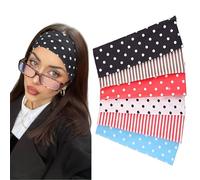 BelleFlair 6 Pack Polka Dot Headband, Wide Headbands for Women Non Slip, Soft Fabric Stripe Head Bands, Headband Elastic Womens Headbands Hair Accessories for Daily Sports Yoga