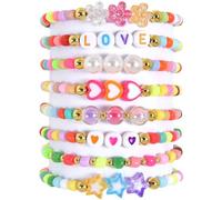 BelleFlair 8-Pack Beaded Friendship Bracelet Set For Women & Teenage Girls, Handmade Adjustable Boho Beaded Bracelets, Rainbow Color Jewelry Gift With Love Charms