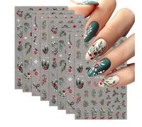 BelleFlair 8 Sheets 5D Christmas Nail Stickers, Embossed Snowflake Art Decals, Self Adhesive Holly Xmas Nail Transfers, Winter Holiday Designs for Women Kids DIY Manicure Decoration