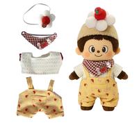 BelleFlair Charming Gingham Overalls Clothes For Vinyl Plush Toy Keychain Doll 15/17 CM, Cute HeadPiece & Undershirt & Overalls, Outfit Accessories for Vinyl Plush Toys