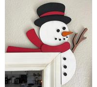 BelleFlair Funny Christmas Door Decorations Topper, Winter Snowman Door Frame Corner Sign, Holiday Home Decor, Indoor Xmas Wall Ornaments for Party Decorations