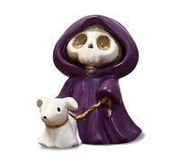 BelleFlair Ghost Halloween Decorations Cute Skull Grim Reaper Statue Walking Dog, Small Halloween Figures Sculpture, Adorable Tabletop Ornaments And Gifts For Festival Home Decor