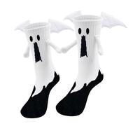 BelleFlair Halloween Socks Funny Novelty Ghost/Bat Socks With Magnetic Holding Hands Unique 3D Design Spooky Horror Family Matching Halloween Gifts For Women And Men. (White)
