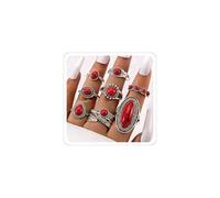 BelleFlair Western Turquoise Ring Set For Women, Vintage Western Cowgirl Cowboyaccessories, Boho Jewellery Sets, Bohemian Costume Jewellery For Country Concert Outfits (Red)