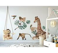 BelleImpression - African Safari Wall Decal Set (100cm Wide x 180cm Height) Removeable Watercolour Stickers Perfect for Nursery or Bedroom Decoration. Suitable for Kids, Toddler or Children.