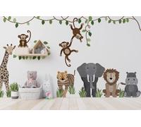 BelleImpression Animal Wall Stickers for Kids Bedroom, Giraffe Tiger Lion Monkey Jungle Wall Stickers, Repositionable Safari Wall Decal for Transforming Nursery, Playroom, Classroom - Large