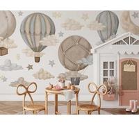BelleImpression Hot Air Balloon Wall Stickers for Nursery Wall Decor, Removable Wall Decal Cloud Stickers for Kids Bedroom, Living Room, playroom - Neutral Medium