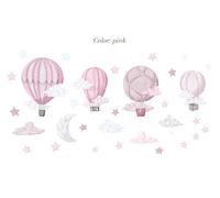 BelleImpression Hot Air Balloon Wall Stickers for Nursery Wall Decor, Removable Wall Decal Cloud Stickers for Kids Bedroom, Living Room, playroom - Pink Medium
