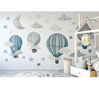 BelleImpression Hot Air Balloon Wall Stickers for Nursery Wall Decor, Removable Wall Decal Cloud Stickers for Kids Bedroom, Living Room, playroom - Blue Large