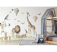 BelleImpression - Safari Animals Animals Big Wall Decal Stickers. Perfect for Nursery or Bedroom Decoration. Removeable Watercolour Stickers Suitable for Kids, Toddler or Children.