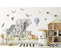 BelleImpression - Safari Big Animals Wall Decal Set with Elephant, Zebra, Lion & Meerkat. Removeable Watercolour Stickers Suitable for Kids, Toddler or Children. Perfect for Bedroom or Nursery.