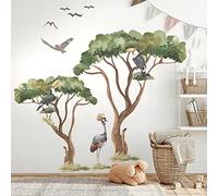 BelleImpression - Savanna Tree & Animals Wall Decal (200cm W x 160cm H) Set Removeable Watercolour Stickers Perfect for Nursery or Bedroom Decoration. Suitable for Kids, Toddler or Children.