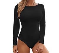 BelleLovin Women's Boat Neck Long Sleeve Bodysuit Jumpsuit - Black - Large